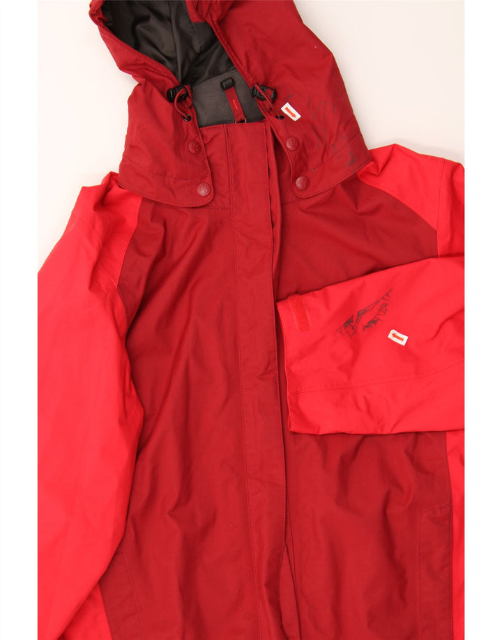 JACK WOLFSKIN Womens Hooded Rain Jacket UK 12/14 Medium Red Colourblock Vintage Jack Wolfskin and Second-Hand Jack Wolfskin from Messina Hembry 