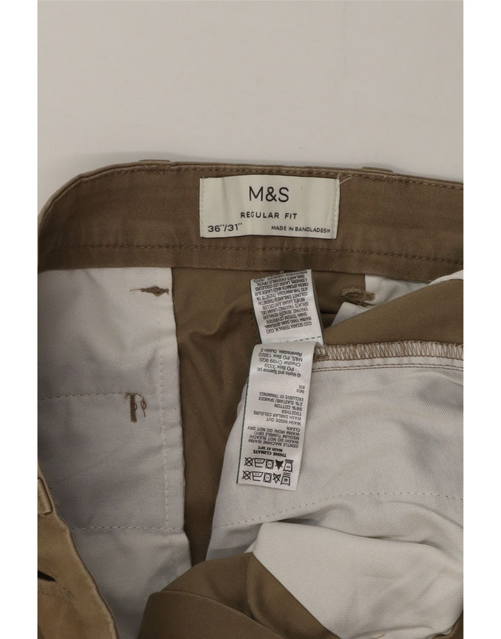 Marks & Spencer Herre Regular Fit Chinobukser W36 L27 Beige Bomuld