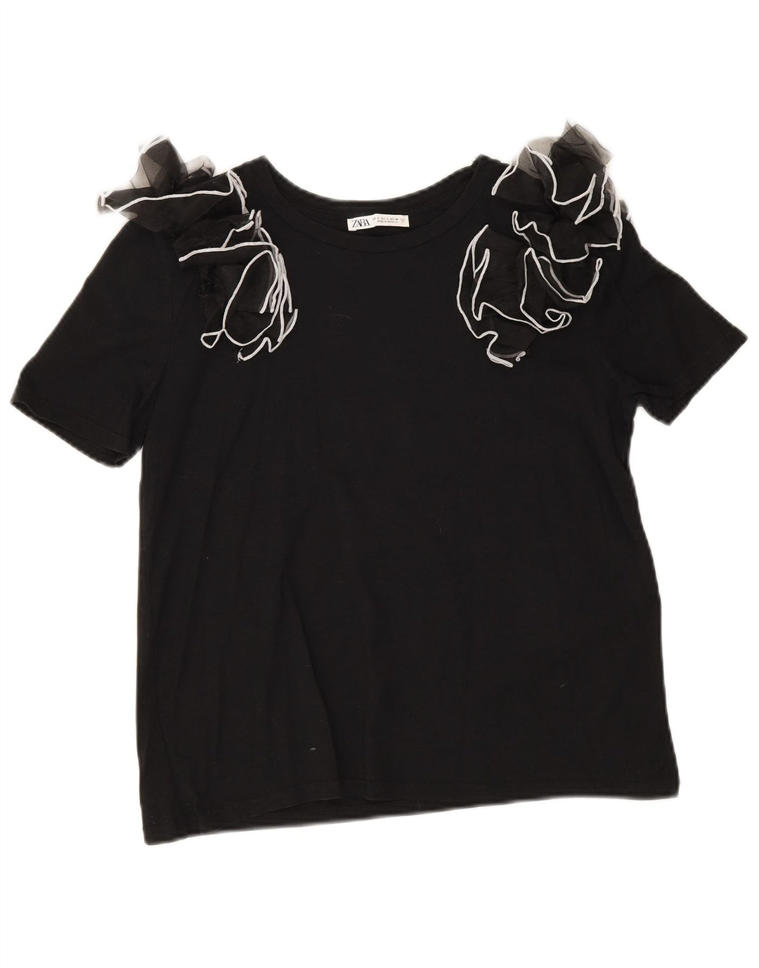 Zara Dame Bluse Top UK 10 Small Black Bomuld