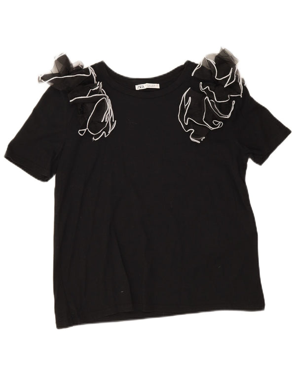 Zara Dame Bluse Top UK 10 Small Black Bomuld