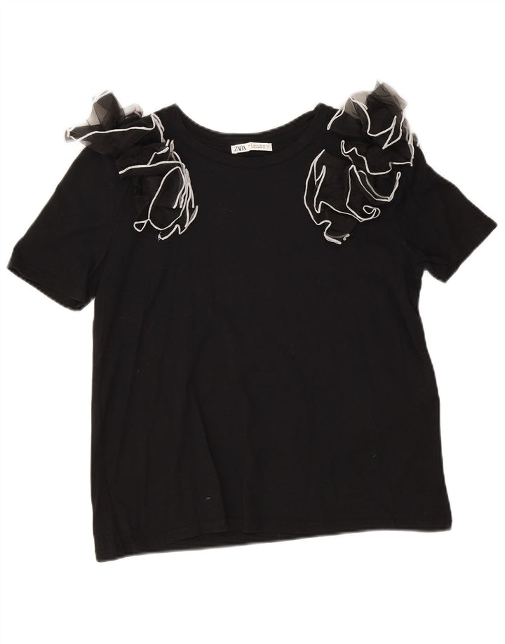 Zara Dame Bluse Top UK 10 Small Black Bomuld
