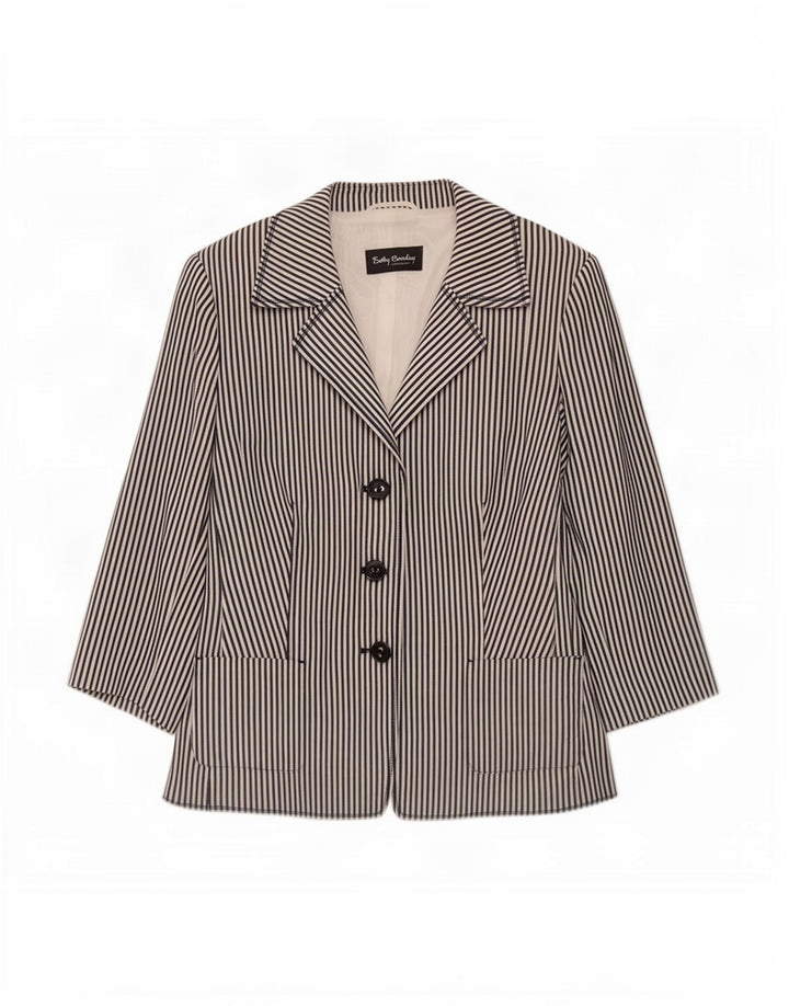 Betty Barclay Dame 3 Button Blazer Jacket IT 44 Medium White Pinstripe