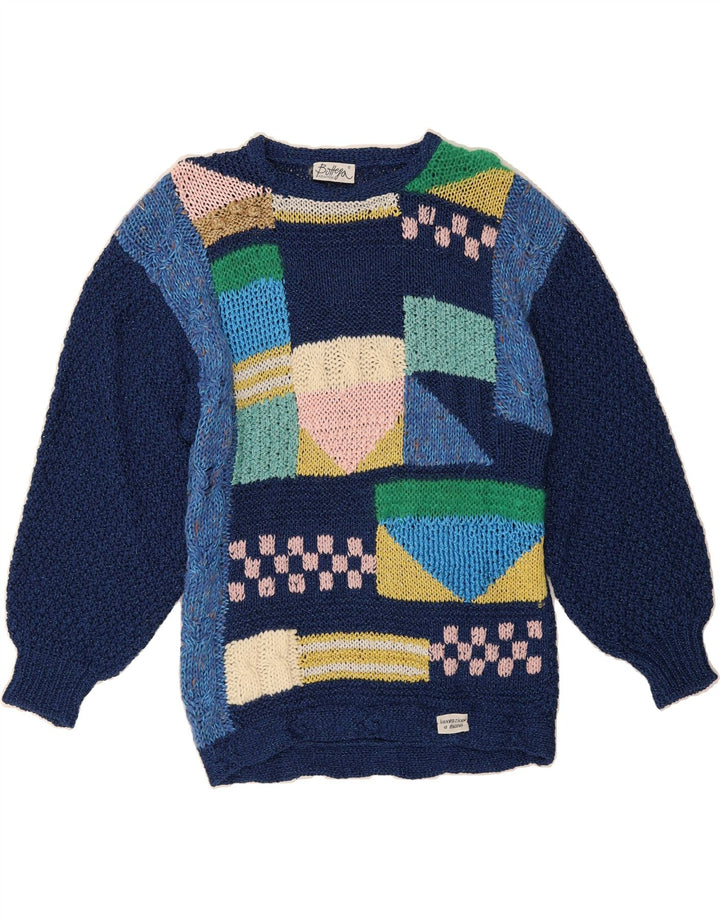 VINTAGE Womens Crew Neck Jumper Sweater UK 18 XL Navy Blue Patchwork Vintage Vintage and Second-Hand Vintage from Messina Hembry 