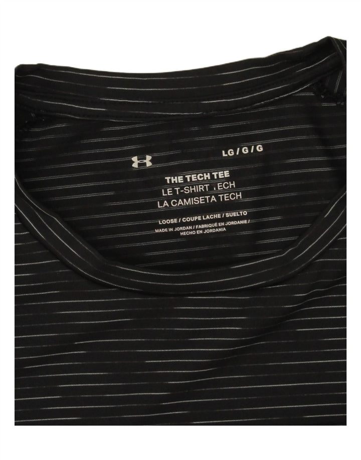 UNDER ARMOUR Mens T-Shirt Top Large Black Striped Vintage Under Armour and Second-Hand Under Armour from Messina Hembry 