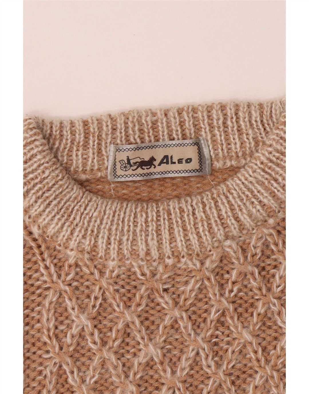 Vintage Herre Regular Fit Crew Neck Jumper Sweater Medium Brun Geometrisk