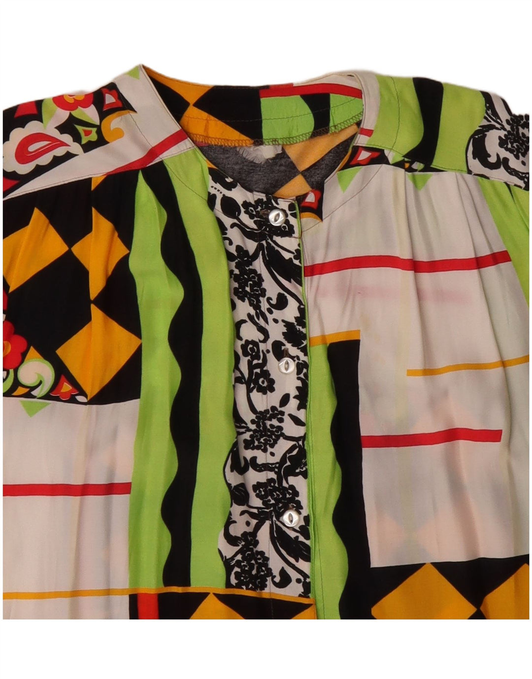 Vintage kvinders kortærmet skjortebluse UK 20 2XL flerfarvet patchwork