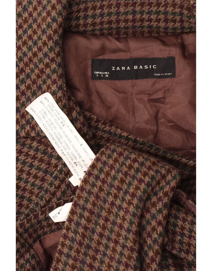 ZARA Bomberjakke til kvinder UK 8 Small Brown Houndstooth Uld