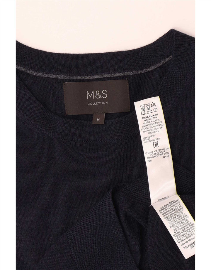 Marks & Spencer Herre Boat Neck Jumper Sweater Medium Navy Blue Merino Wool