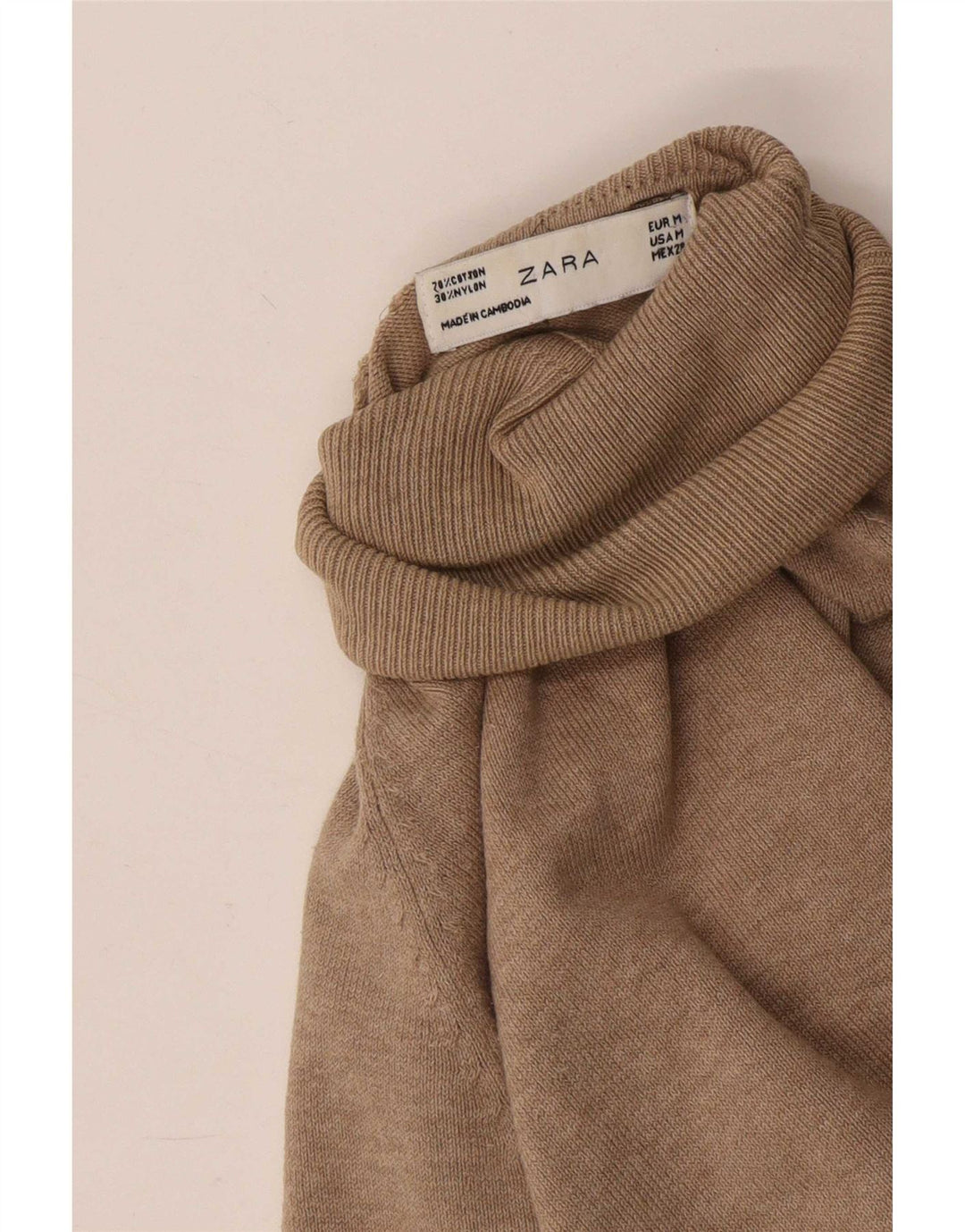 Zara Dame Rullehals Sweater UK 12 Medium Beige Bomuld