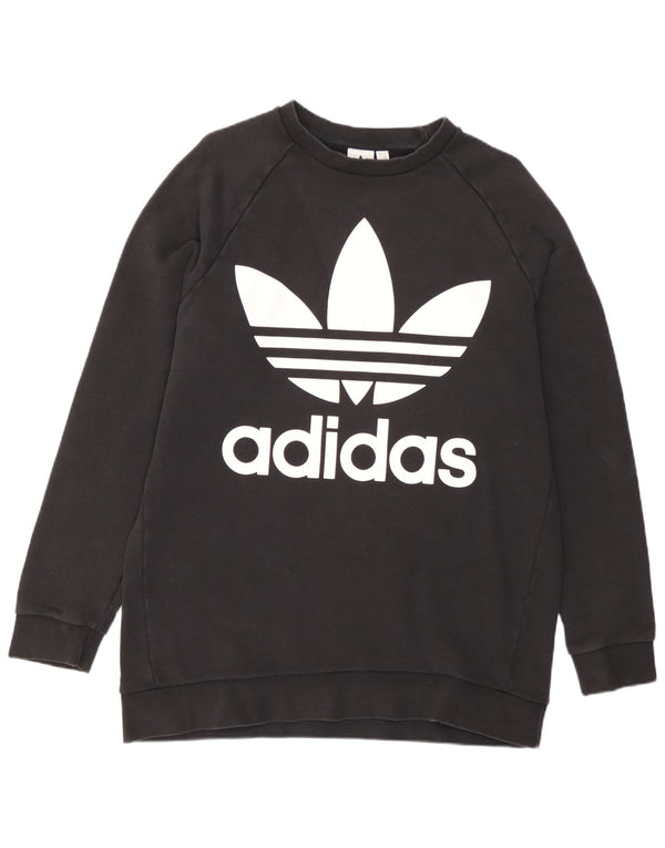 Adidas Dame Grafisk Sweatshirt Jumper UK 14 Stor Sort Bomuld