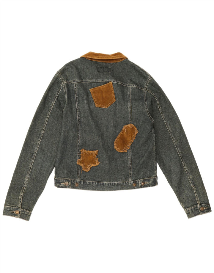 Vintage denimjakke til kvinder UK 12 Medium Blue Colourblock Bomuld