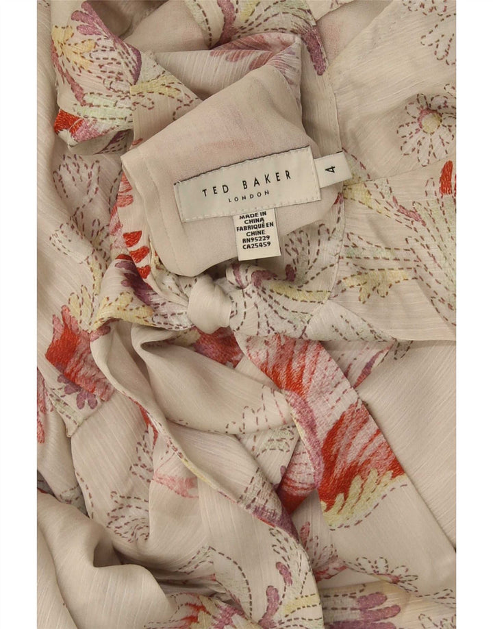 Ted Baker Dame Langærmet Tiered Dress Størrelse 4 Large Beige Floral