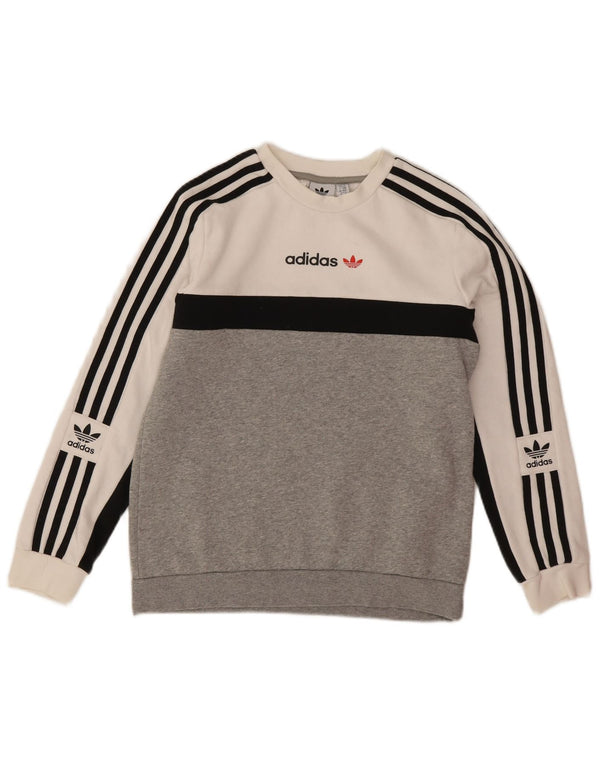 Adidas Drenge Grafisk Sweatshirt Jumper 11-12 år Grå Colourblock Bomuld