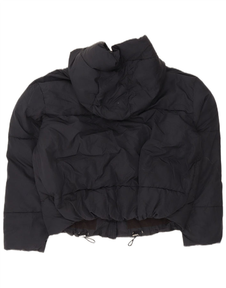 Zara Womens Oversized Crop hættepolstret jakke UK 6 XS marineblå polyester