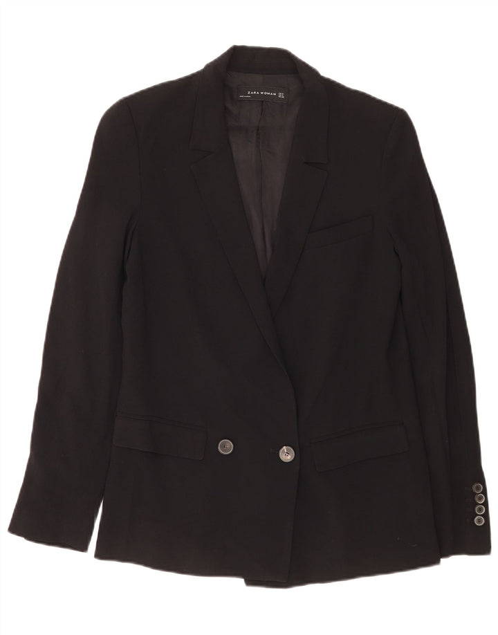 Zara Dame Dobbeltradet Blazer Jacket UK 10 Small Black Acetate