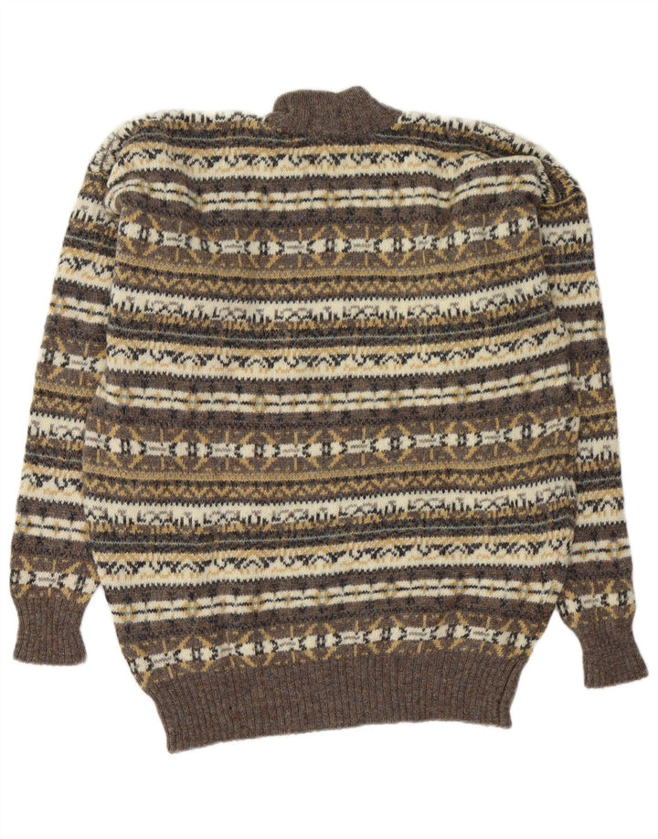 PAOLO DI QUINTO Herre Turtle Neck Jumper Sweater Large Brown Fair Isle