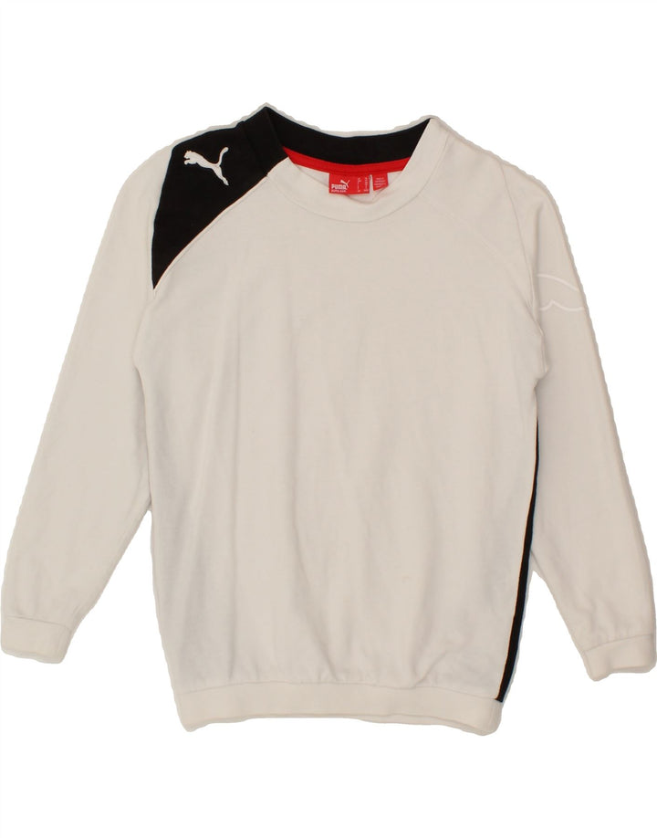 PUMA Boys Graphic Sweatshirt Jumper 7-8 Years Small White Colourblock Vintage Puma and Second-Hand Puma from Messina Hembry 