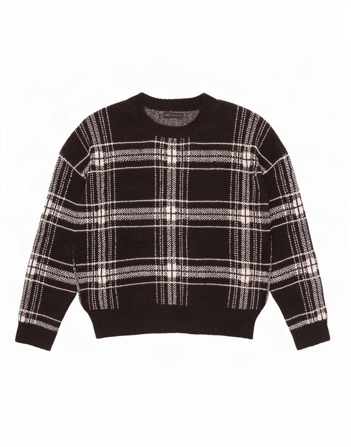 Marks & Spencer Dame sweater med rund hals DK 18 XL sort ternet