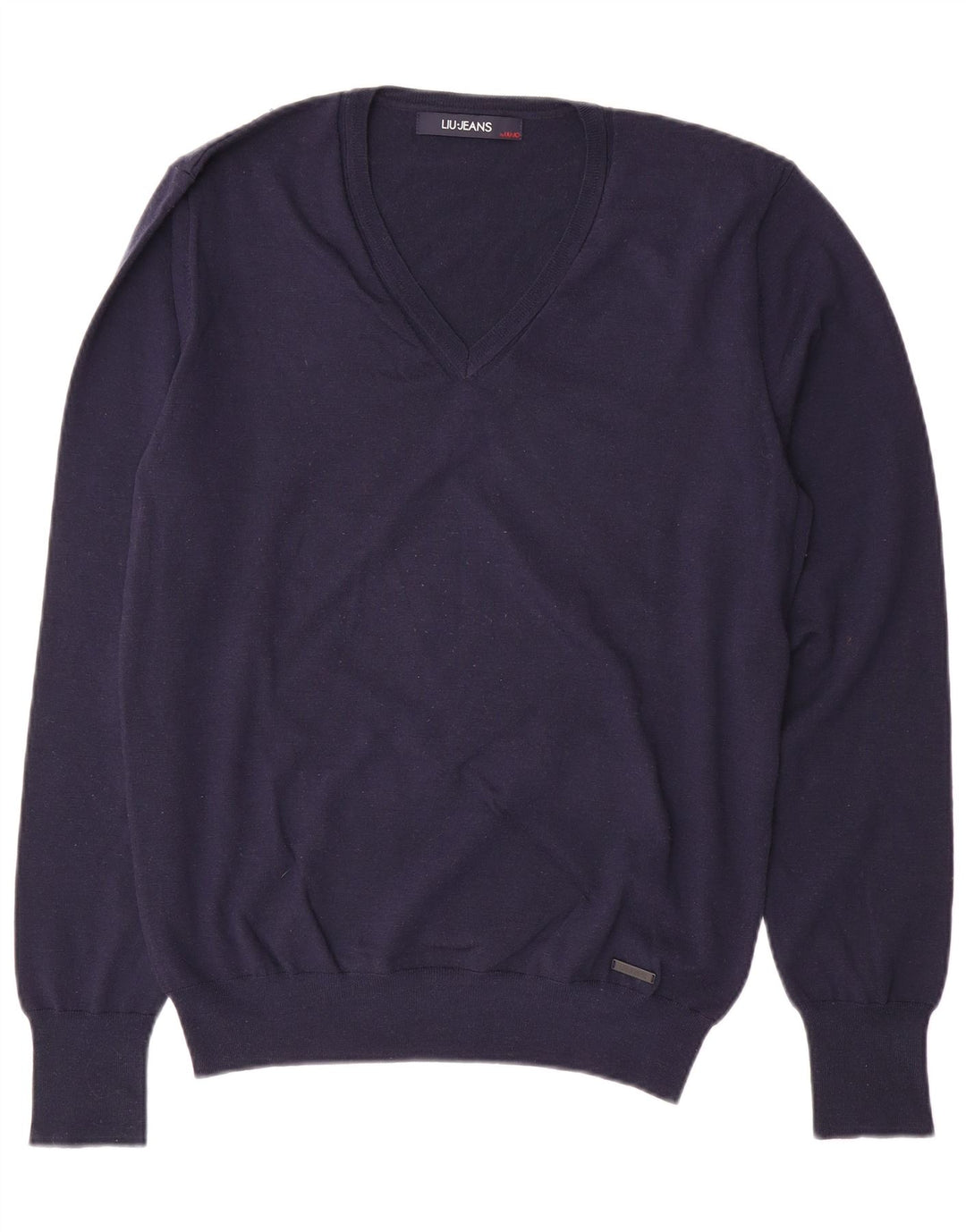 LIU JO Dame V-hals sweater UK 18 XL Marineblå Uld