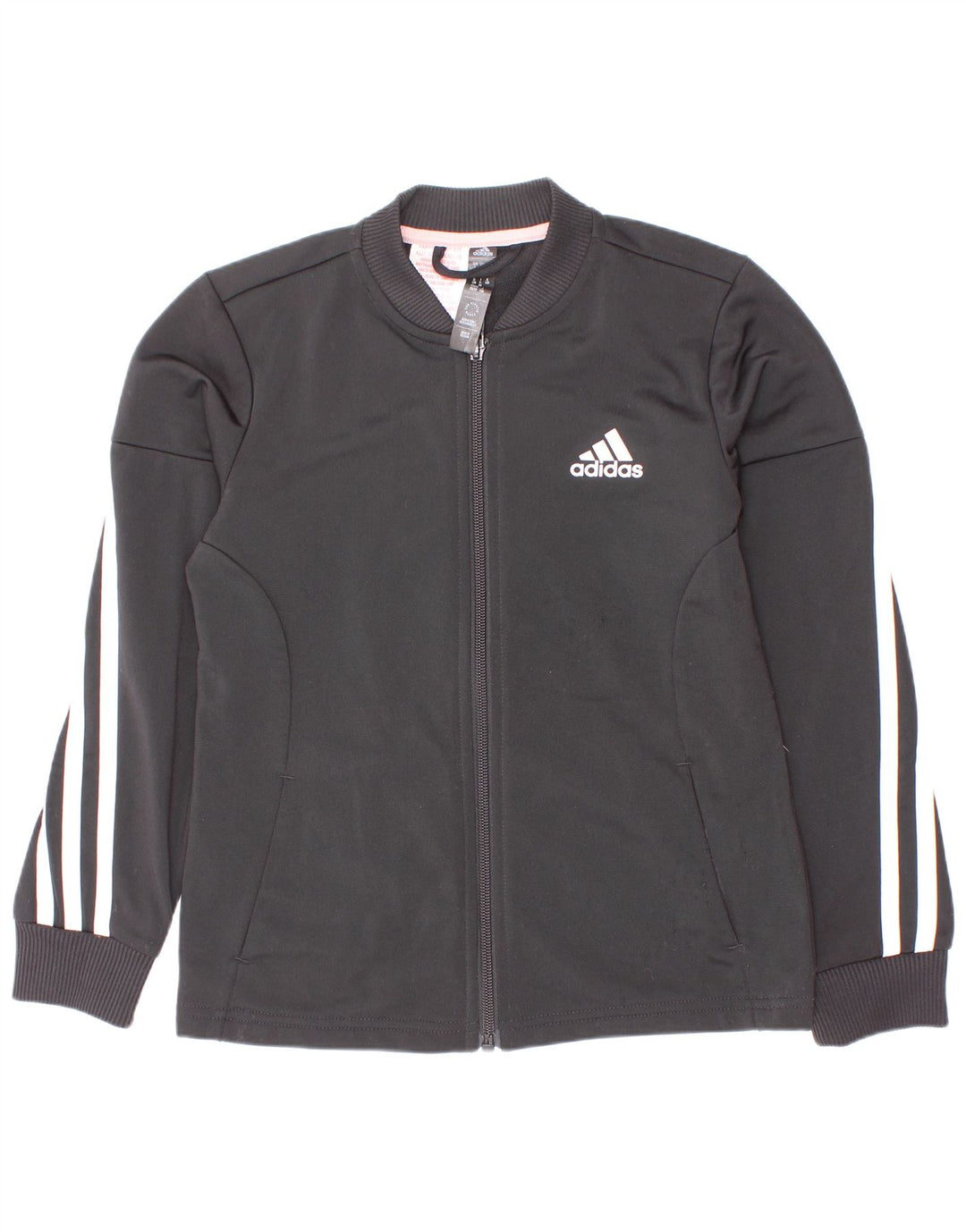 Adidas piger træningsdragt topjakke 7-8 år sort nålestribet polyester