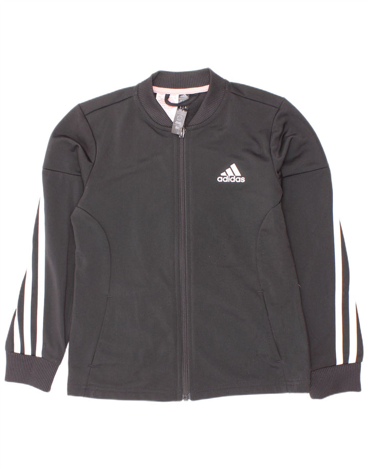Adidas piger træningsdragt topjakke 7-8 år sort nålestribet polyester