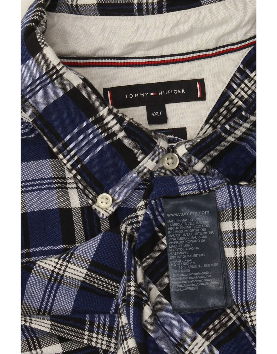Tommy Hilfiger Herre høj skjorte 4XL marineblå ternet bomuld