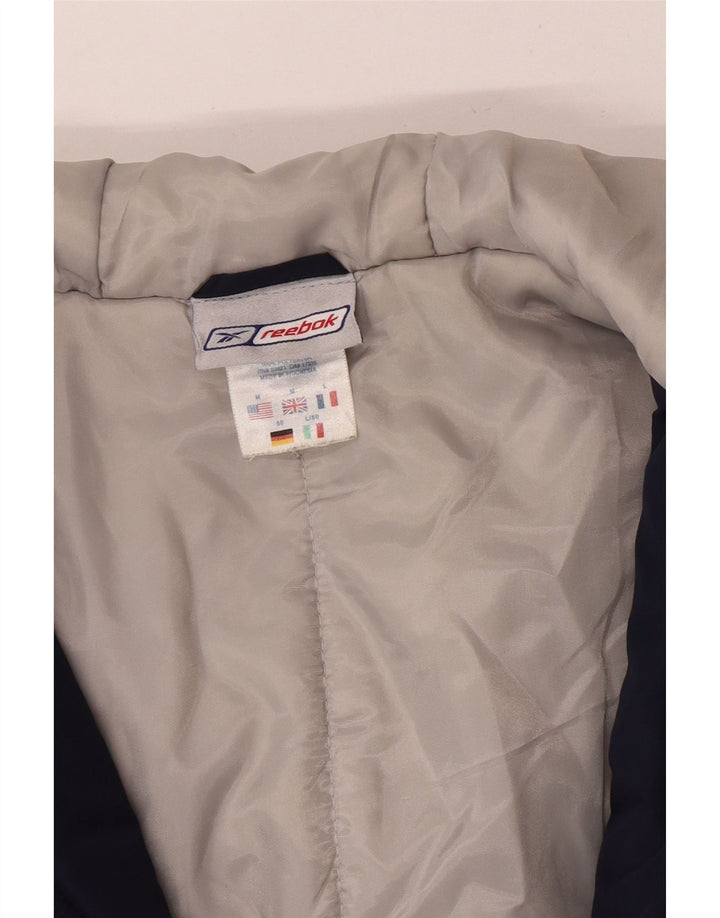 Reebok Herre Hooded Bomber Jacket UK 38 Medium Navy Blue Colourblock
