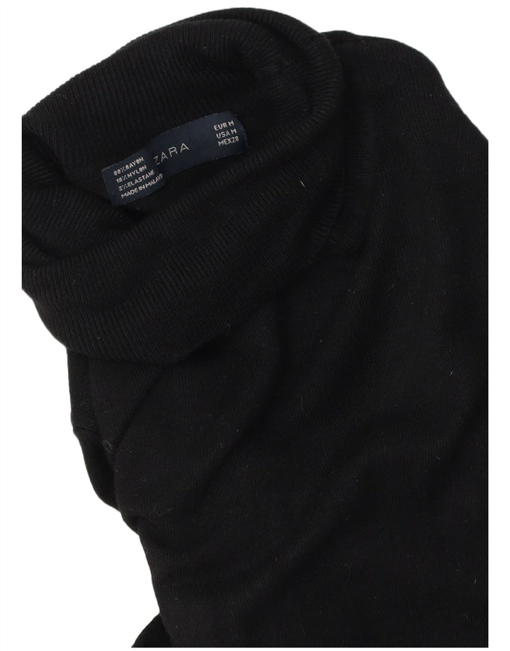 Zara Dame Roll Neck Jumper Sweater UK 14 Medium Black Rayon
