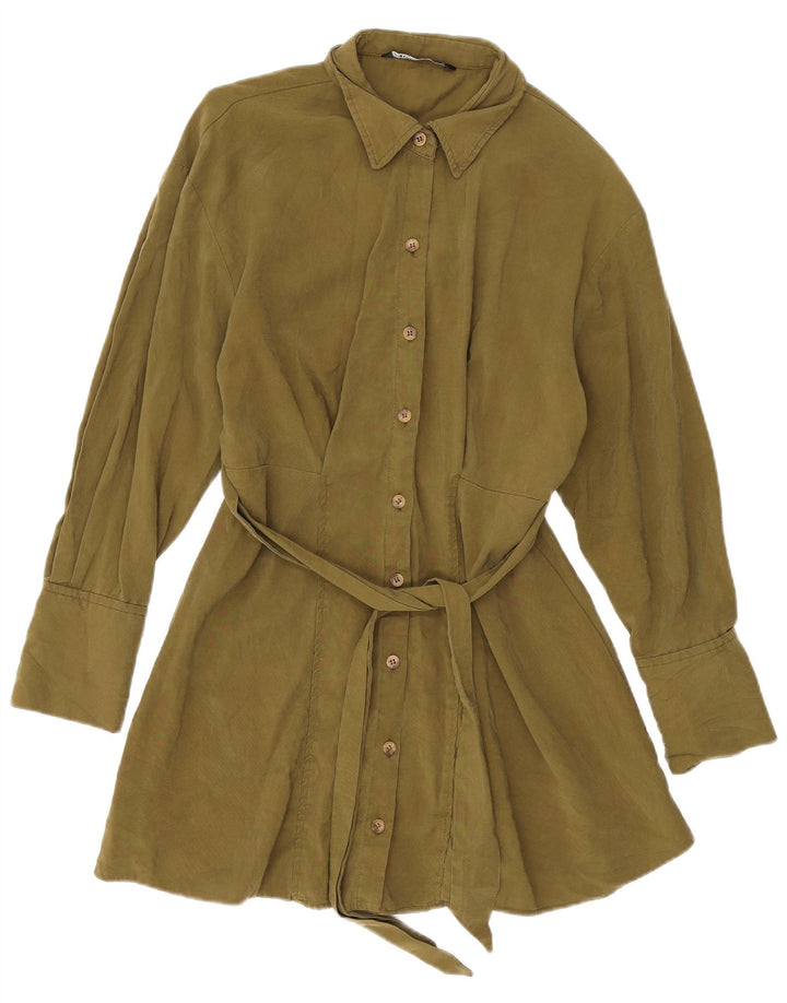 Zara skjortekjole til kvinder UK 12 Medium Khaki Viscose