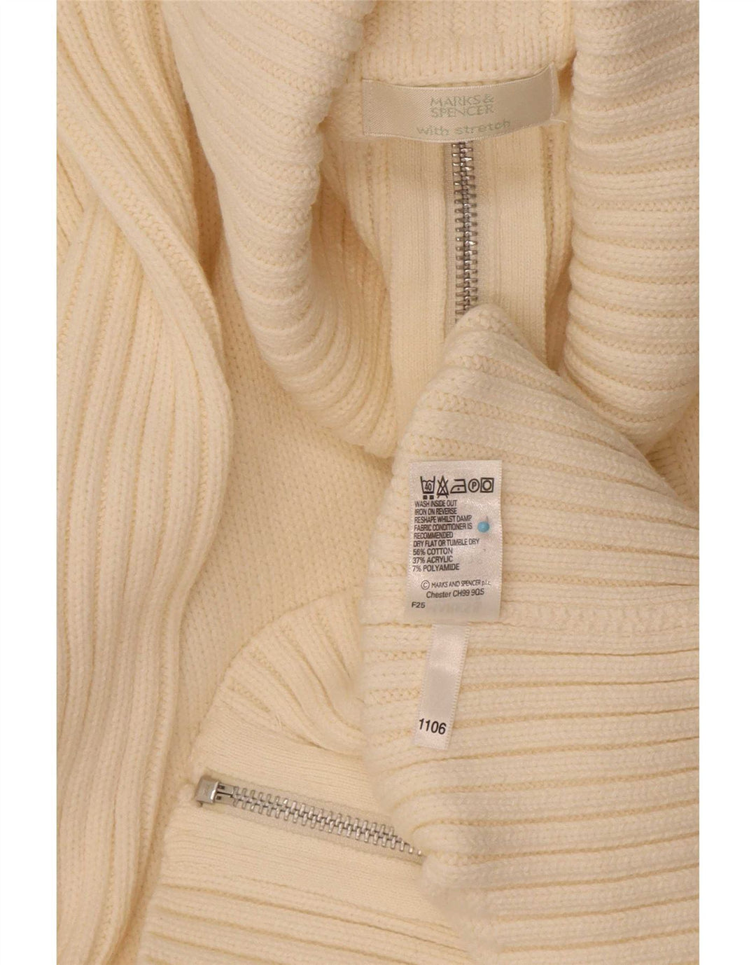Marks & Spencer Dame Cardigan Sweater med fuld lynlås UK 16 Large Off White