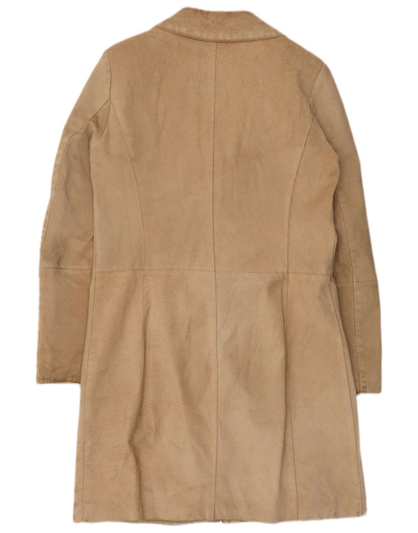 Vintage Womens Suede Overcoat UK 10 Small Beige Leather