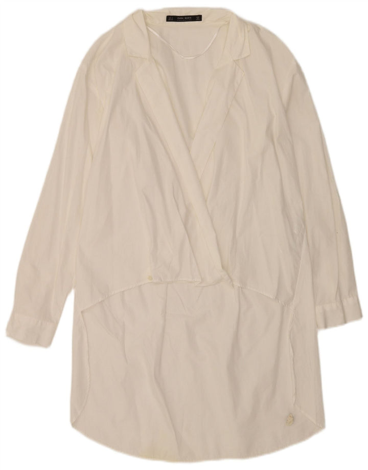 Zara Dame Langærmet Shift Dress UK 10 Small White Bomuld