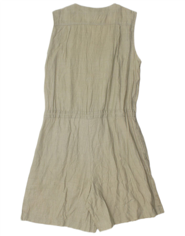 Vintage Dame Ærmeløs Playsuit UK 12 Medium Khaki Linen