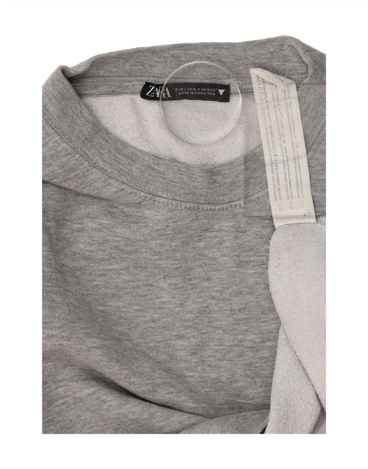 ZARA Womens Crop Oversized Sweatshirt Jumper UK 10 Small Grey Polyester Vintage Zara and Second-Hand Zara from Messina Hembry 