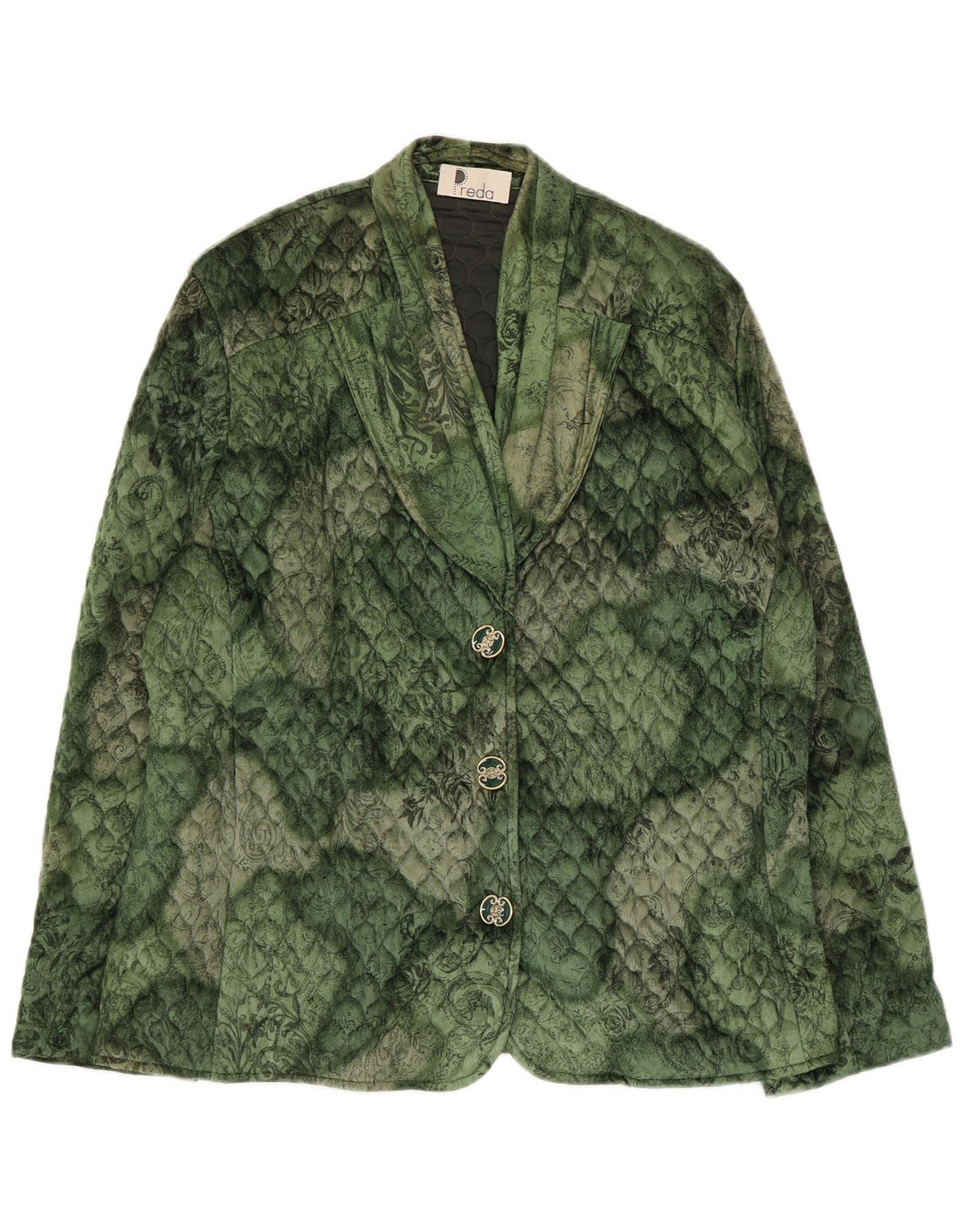 Vintage dame 3-knaps quiltet blazerjakke UK 16 Large Green Floral