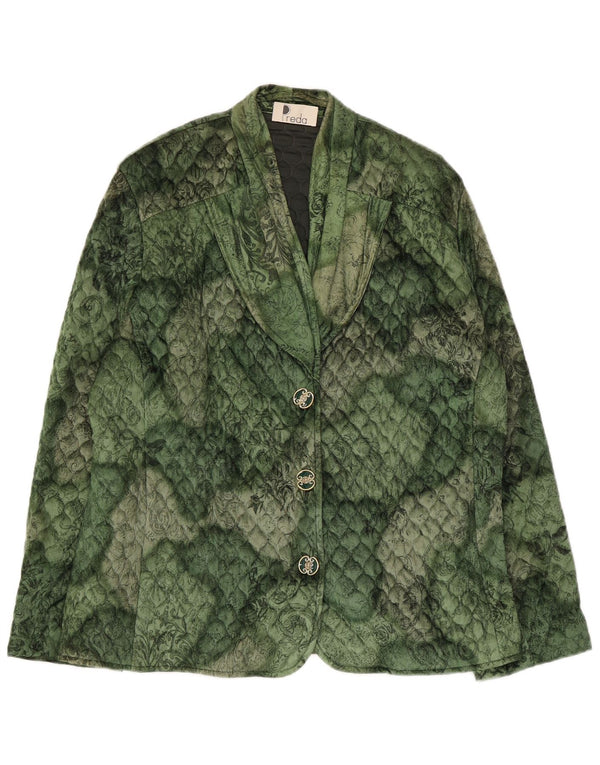 Vintage dame 3-knaps quiltet blazerjakke UK 16 Large Green Floral