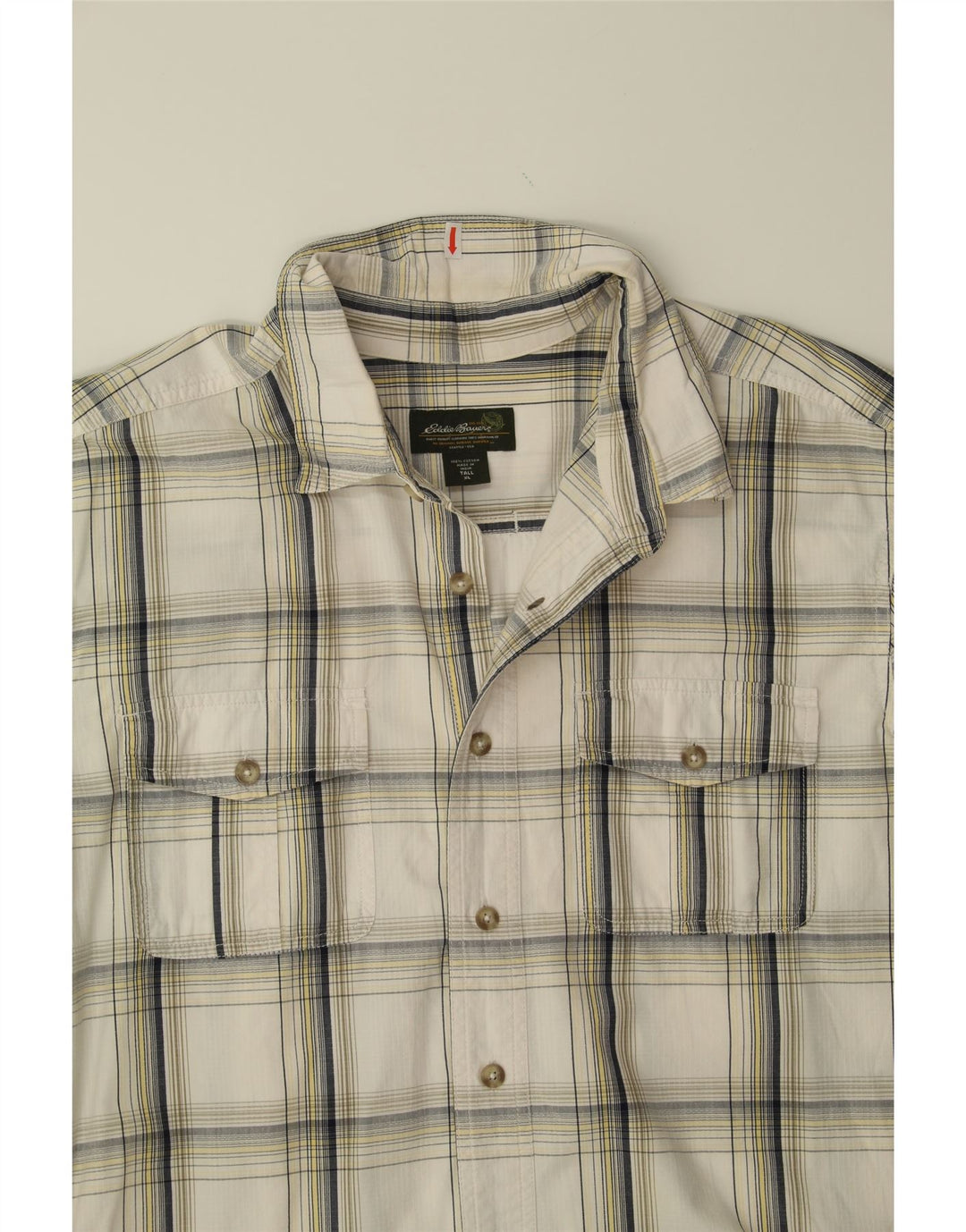 EDDIE BAUER Mens Tall Short Sleeve Shirt XL White Check Cotton Vintage Eddie Bauer and Second-Hand Eddie Bauer from Messina Hembry 
