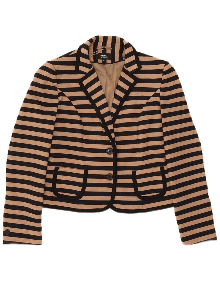 Marks & Spencer Dame Crop Blazer Jacket UK 10 Small Beige Striped
