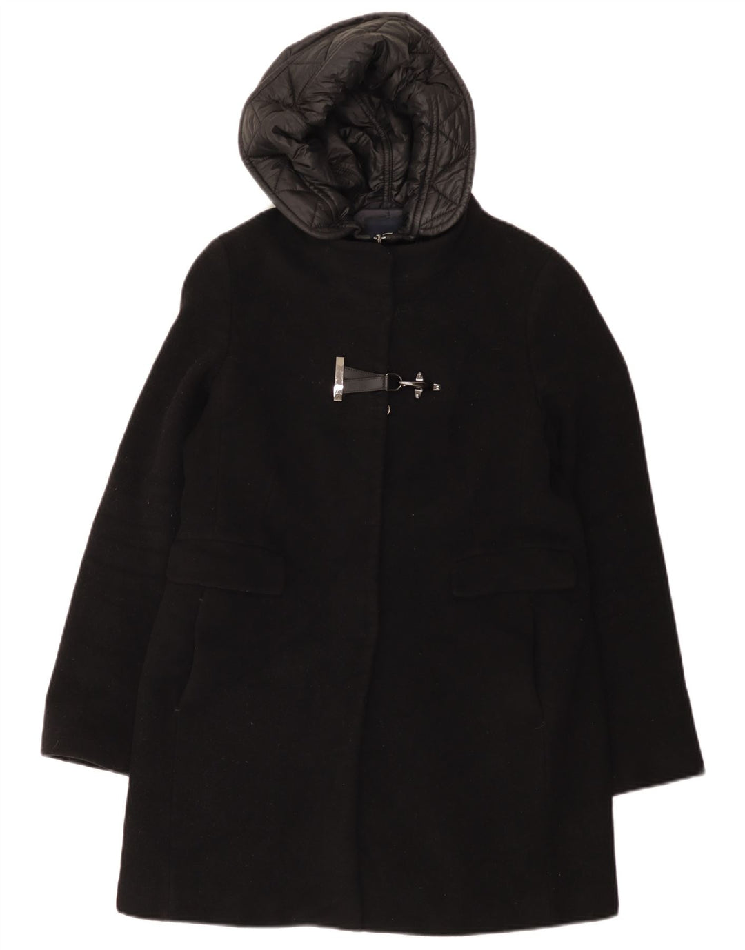 Fay Womens Toggle Hooded Windbreaker Coat UK 14 Large Black Wool