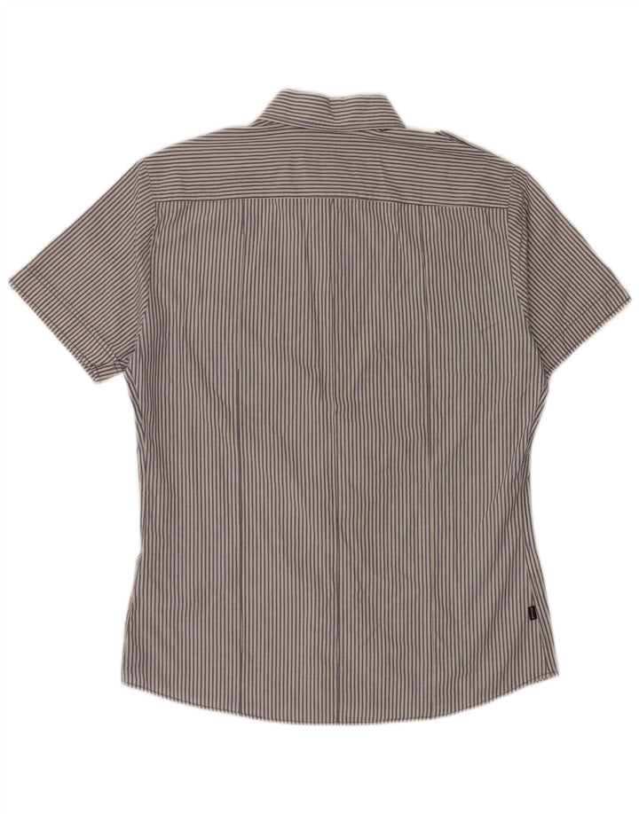 BLAUER Herre Militær Kortærmet Skjorte Stor Blå Nålestribet Bomuld