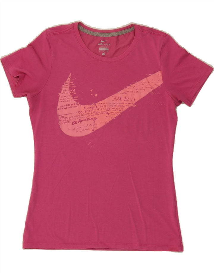 NIKE Womens Dri Fit Graphic T-Shirt Top UK 12 Medium Pink Vintage Nike and Second-Hand Nike from Messina Hembry 