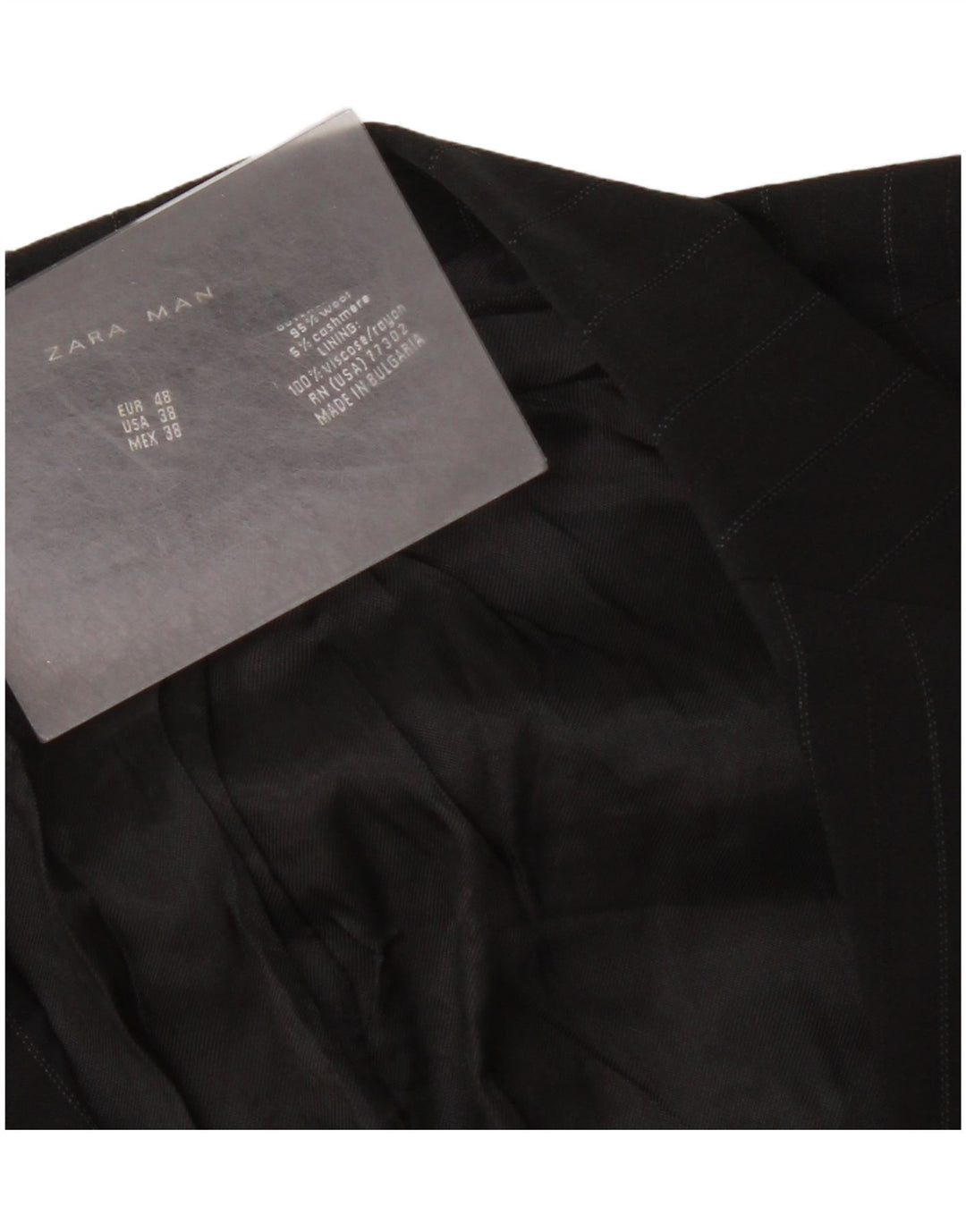 Zara Herre 2-knaps blazerjakke EU 48 Mellem sort nålestribet uld