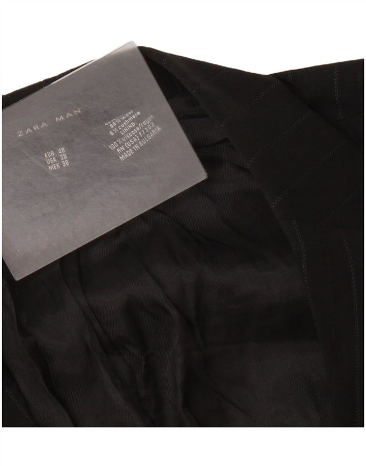 Zara Herre 2-knaps blazerjakke EU 48 Mellem sort nålestribet uld