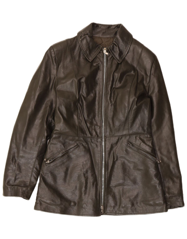 Vintage læderjakke til kvinder UK 10 Small Khaki