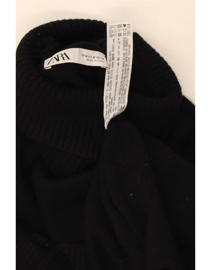 Zara Dame Crop Roll Neck Jumper Sweater UK 14 Medium Black Viscose