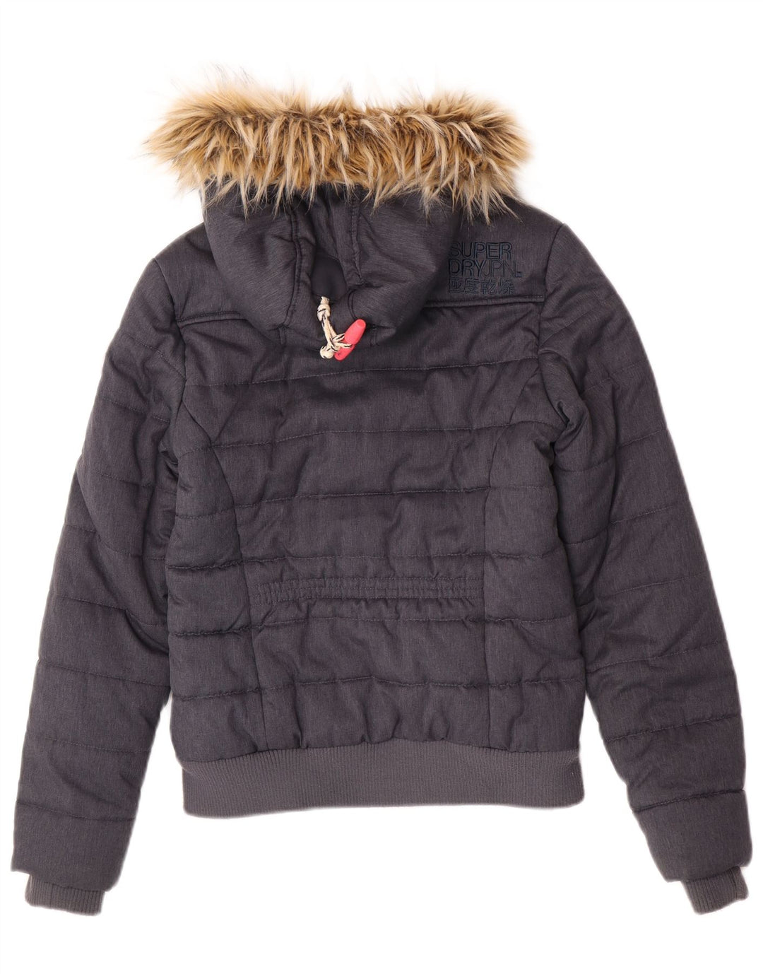 Superdry Bomber Polstret jakke med hætte til kvinder UK 8 lille grå polyester