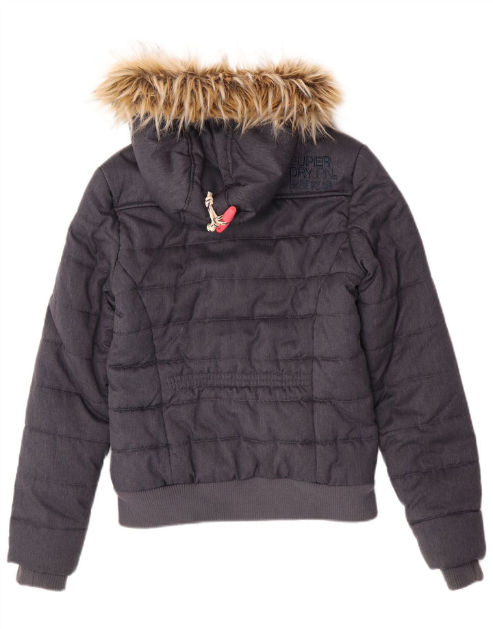Superdry Bomber Polstret jakke med hætte til kvinder UK 8 lille grå polyester