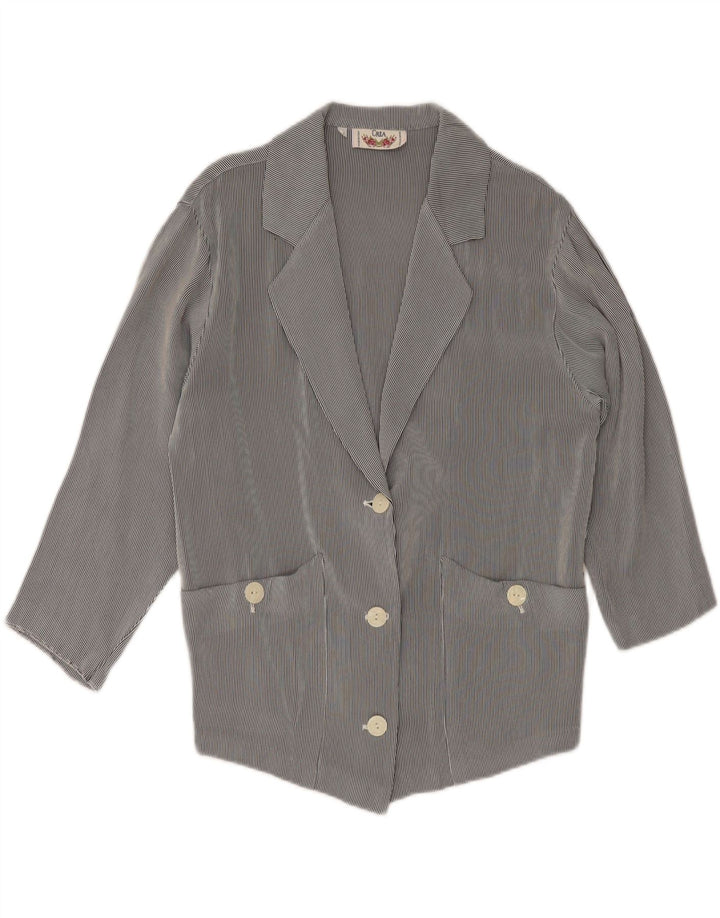 CREA Womens 3 Button Blazer Jacket UK 12 Medium Grey Pinstripe Rayon Vintage Crea and Second-Hand Crea from Messina Hembry 