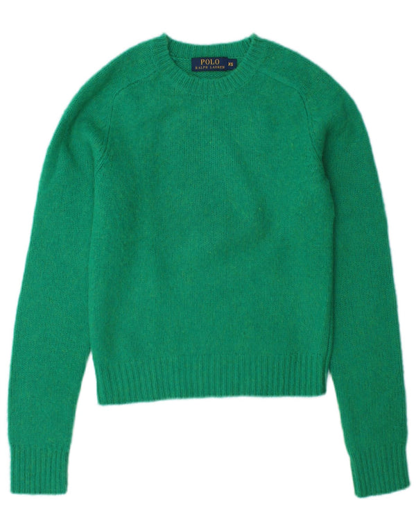 Polo Ralph Lauren Dame Crop Crew Neck Jumper Sweater UK 6 XS Grøn uld