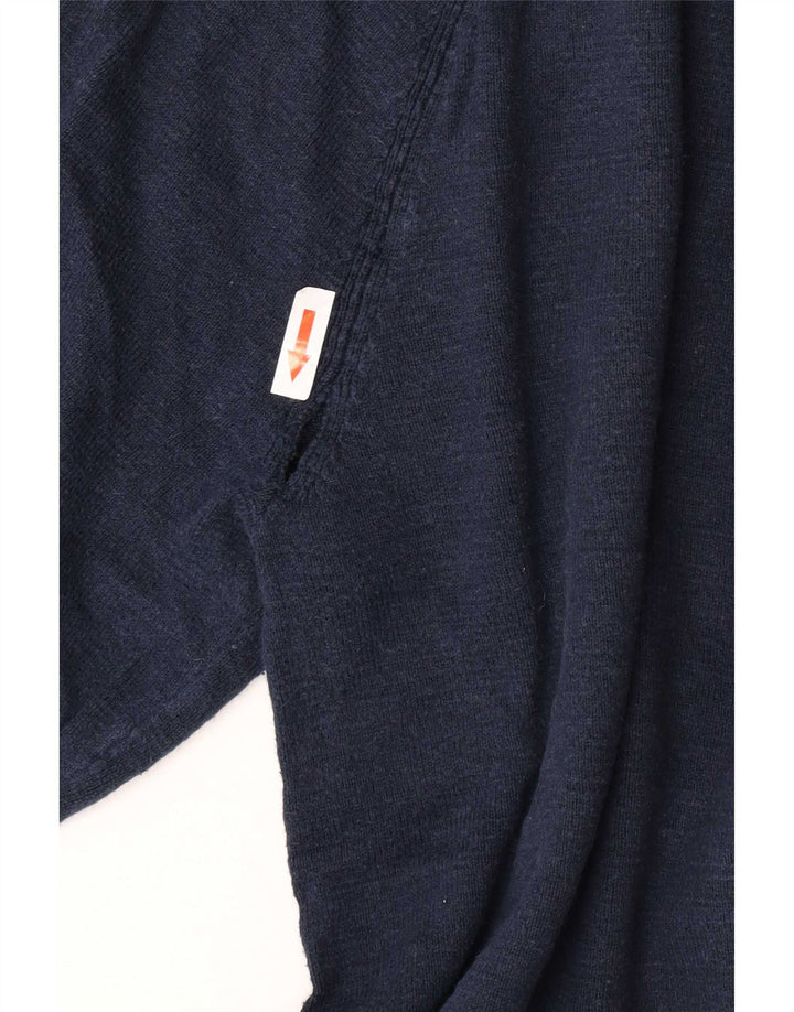 Fedt ansigt herre rund hals sweater mellem marineblå bomuld